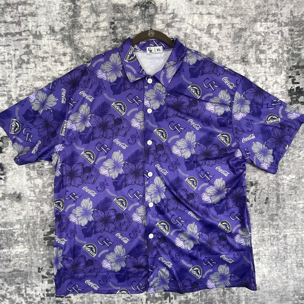 Colorado Rockies Mens XL Coca Cola Shirt Purple Hibiscus Floral MLB NWOTs